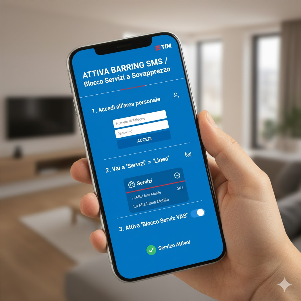 Guida grafica su come attivare il barring TIM per bloccare i servizi a sovrapprezso (VAS)