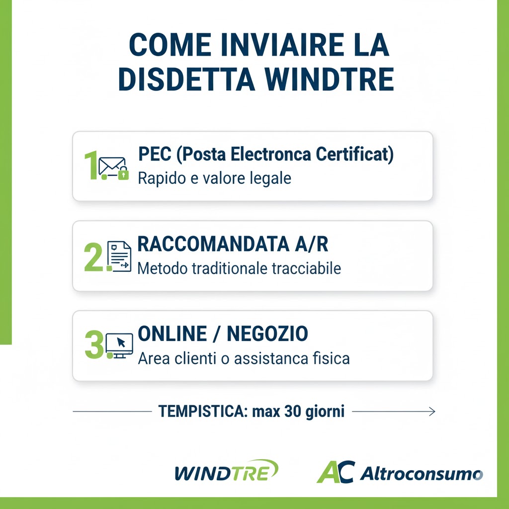 Guida passo passo su come inviare la disdetta WindTre: PEC, Raccomandata o Online